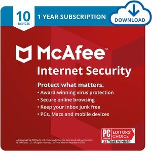 McAfee Internet Security for 10 Devices 1 Year Subscription